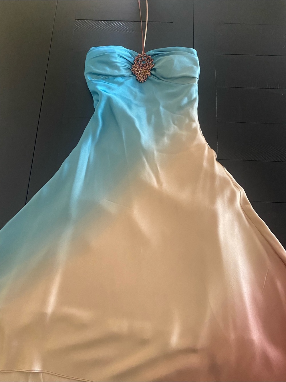 Max & Cleo Strapless Ombre Midi Dress in Teal and Champagne